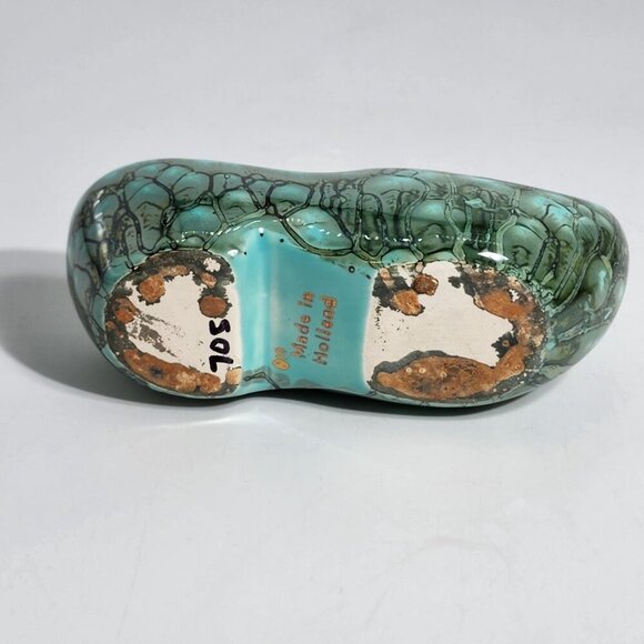 Vintage Dutch Ceramic Clog Shoe Turquoise and Gold Hand Painted Made in Holland - Picture 5 of 8